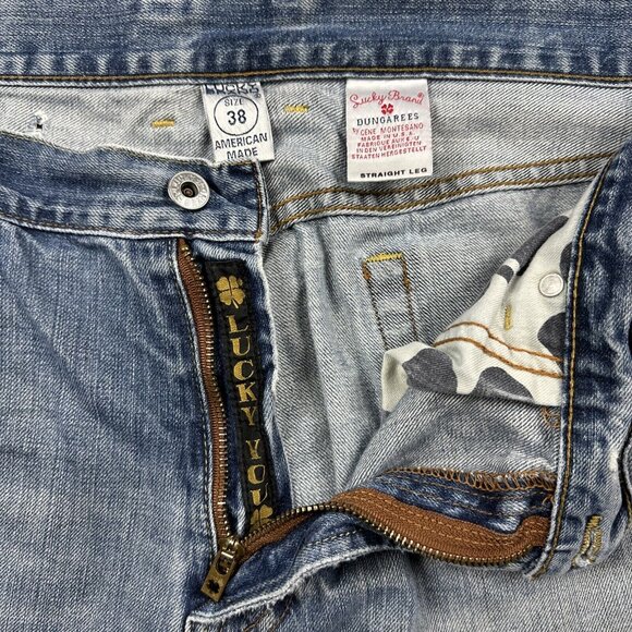 VTG Lucky Brand Dungarees Wide Leg Jeans Baggy Mens 38 Blue Y2K Relax Distressed - Picture 4 of 11